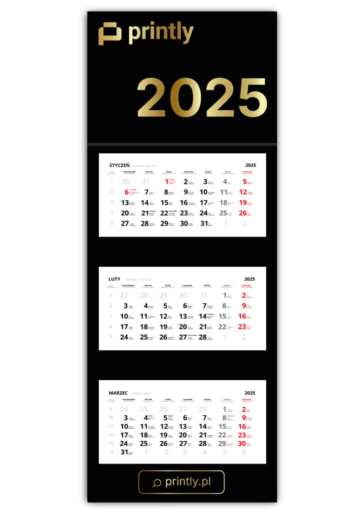 Kalendarz czarny ze złoceniem od Printly.pl